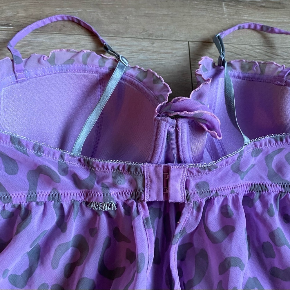 Vintage LaSenza baby doll lingerie negligee purple leopard print Y2K - Picture 4 of 8